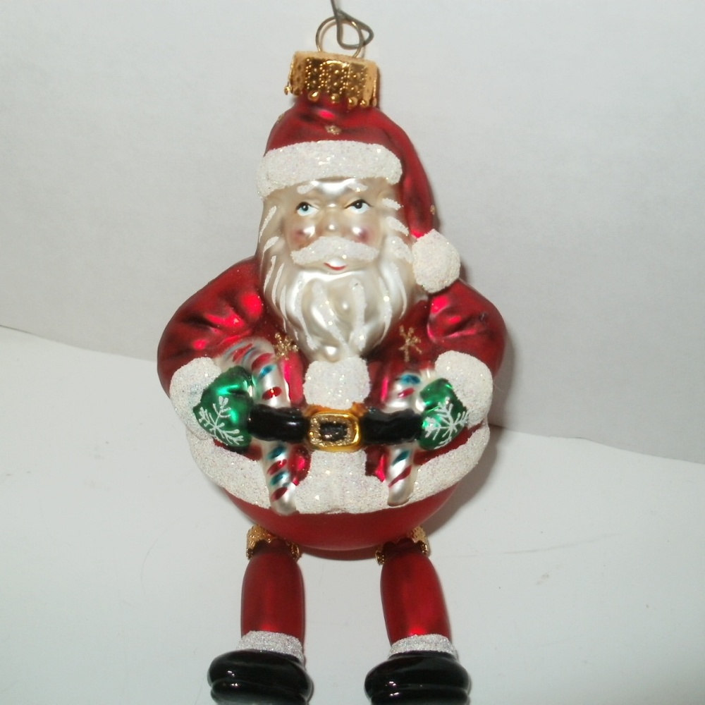 Blown Glass Santa Ornament with Dangling Feet